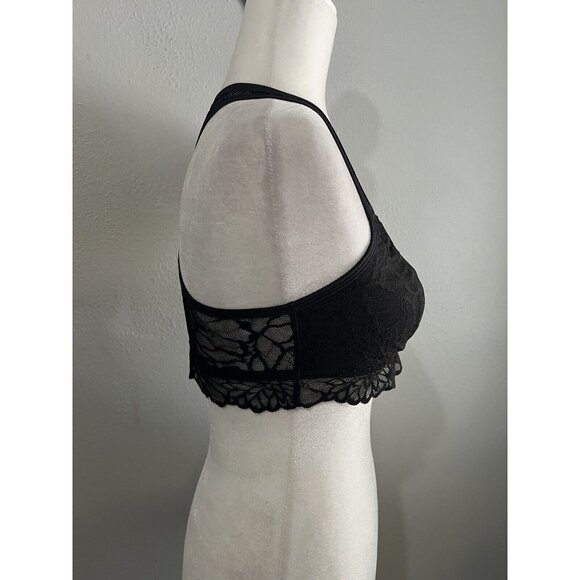 Pink Bralette Women Large Black Lace Racerback - Picture 4 of 10